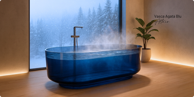 Vasca Free Standing Altair in Resina Trasparente ClearLens Agata blu